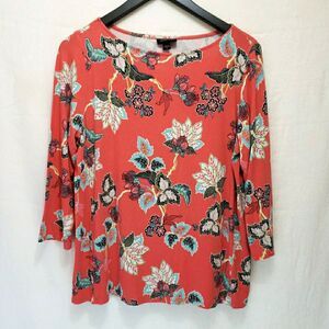 J. Jill Women Rayon Floral 3/4 Sleeve Boat Neck T-Shirt Multicolor Size M